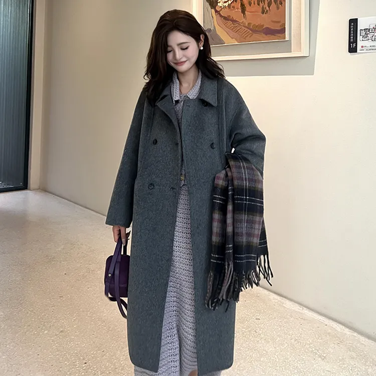 伊迪卡双面羊毛大衣手缝双面呢宽松百搭韩系时尚秋冬小个子外套H