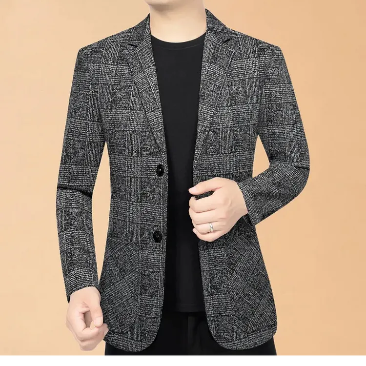 贾鲁萨加高端时尚春秋格子中青年西装商务休闲免烫男士小西装外套