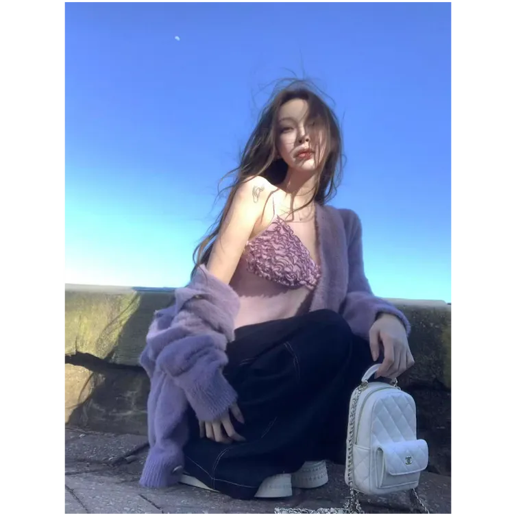 【古巴野玫瑰】2025秋季新款纯欲性感吊带内搭显瘦开衫女配牛仔裤子