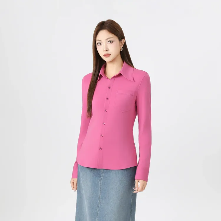 哥弟新款时尚百搭打底显瘦气质通勤修身羊毛长袖上衣衬衫1301044