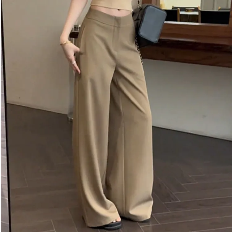 老钱风卡其色新款高腰宽松显瘦春秋款裤子遮肉通勤高级长款小众