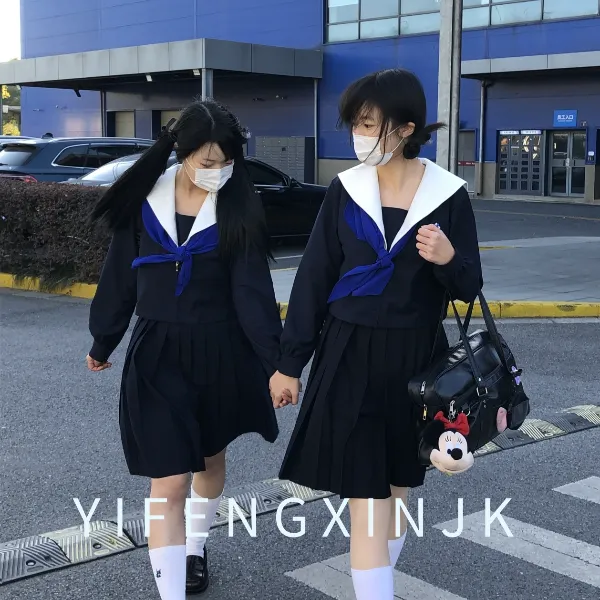 一封信【清沢中】水手服绀色正统JK制服校供感学院风长袖套装中间服