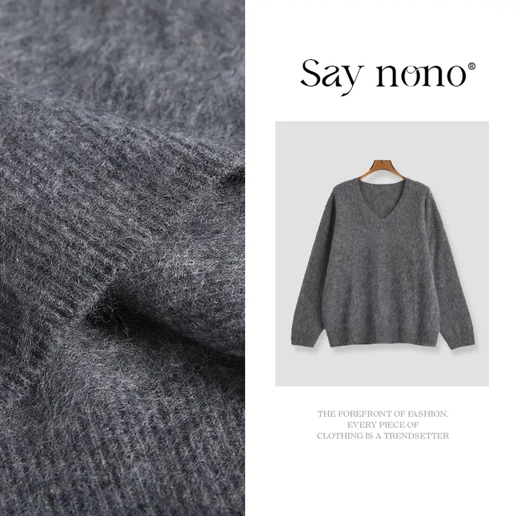 懒猫nono│Saynono 简约纯色v领羊毛羊绒拉毛针织衫/HZ672