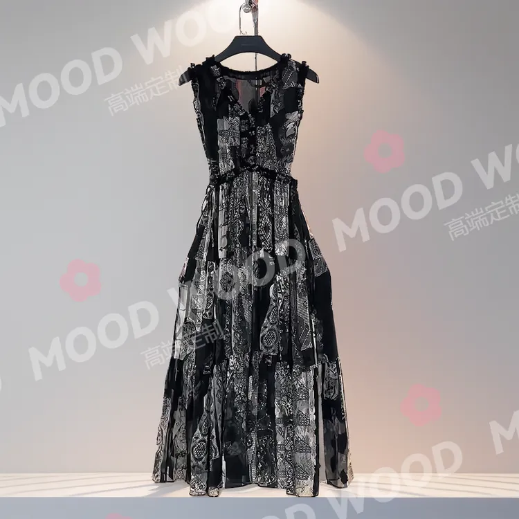 轻奢黑色收腰高端精致连衣裙2025年夏季新款夏装长裙法式裙子女装