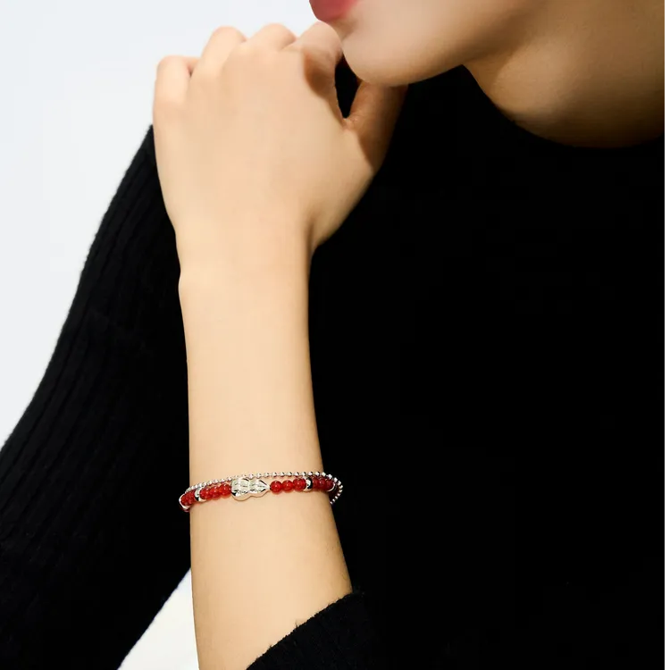 一川月白 925银手链 浮禄手链原创设计双层百搭手链红色手链新款