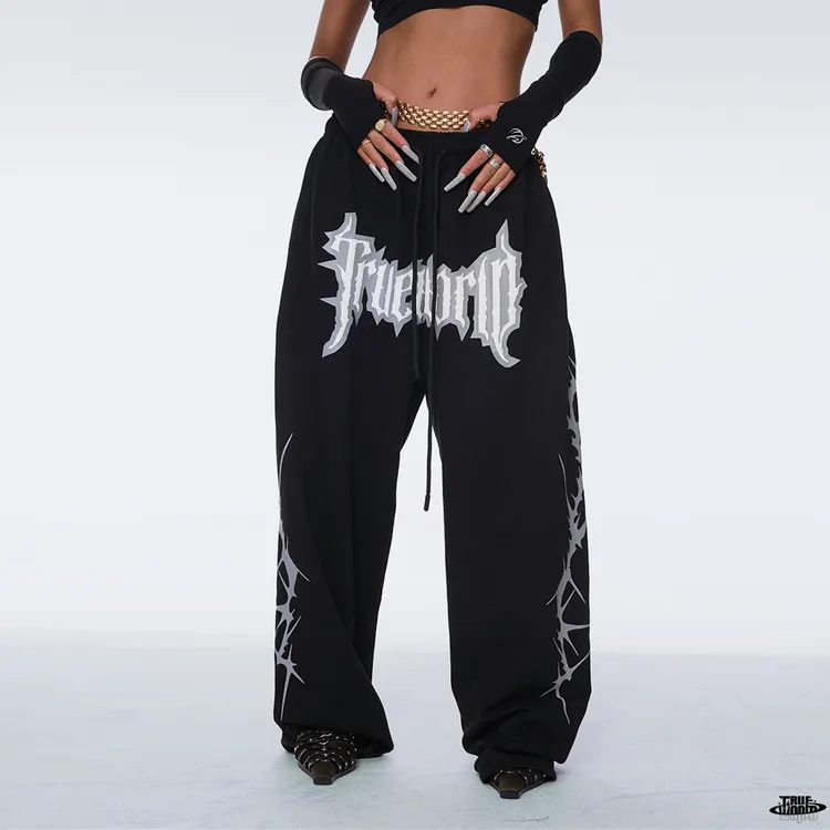 TRUEWORLD荆棘反光卫裤高质量SWAG炸街宽松男女涂鸦印花