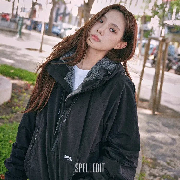 SPELLEDIT2025秋季新品拼色半拉链外套宽松休闲风拉链帽子上衣女