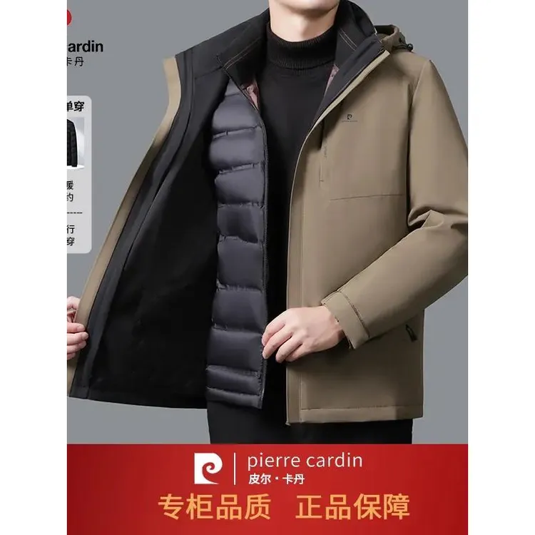 皮尔卡丹2025冬季男速暖5.0绵羊毛+鸭绒可脱卸内胆90白鸭绒羽绒服