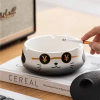 熊猫烟茶渣灰缸创意陶瓷高颜值防飞灰家用大号办公室带盖烟缸简约
