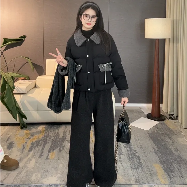 2025冬季新款翻领毛领冬季气质保暖显瘦时尚棉服套装
