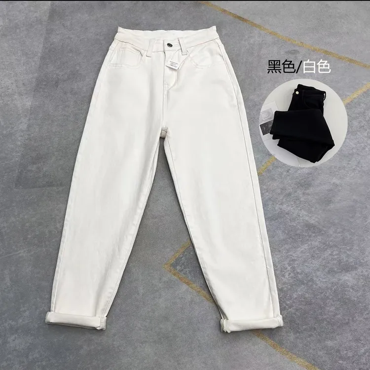 白色老爹哈伦裤女2025春季新款弹力休闲高腰百搭遮肉潮流萝卜裤子