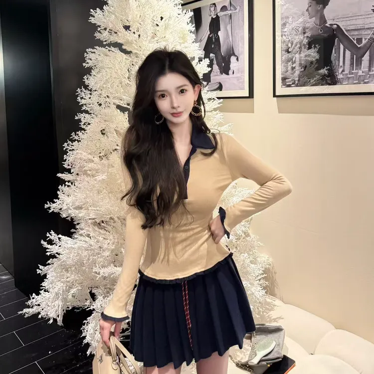 GUIDI GUDI【时钟花】高级感时尚休闲风长袖/黄加蓝