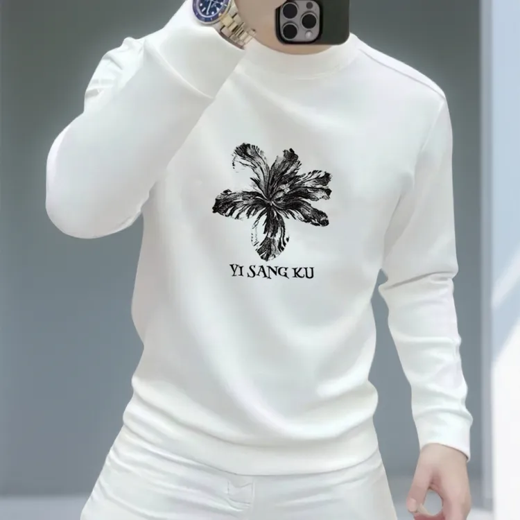 品质男装重磅设计感曼陀罗花印花长袖上衣时尚休闲百搭套头卫衣男