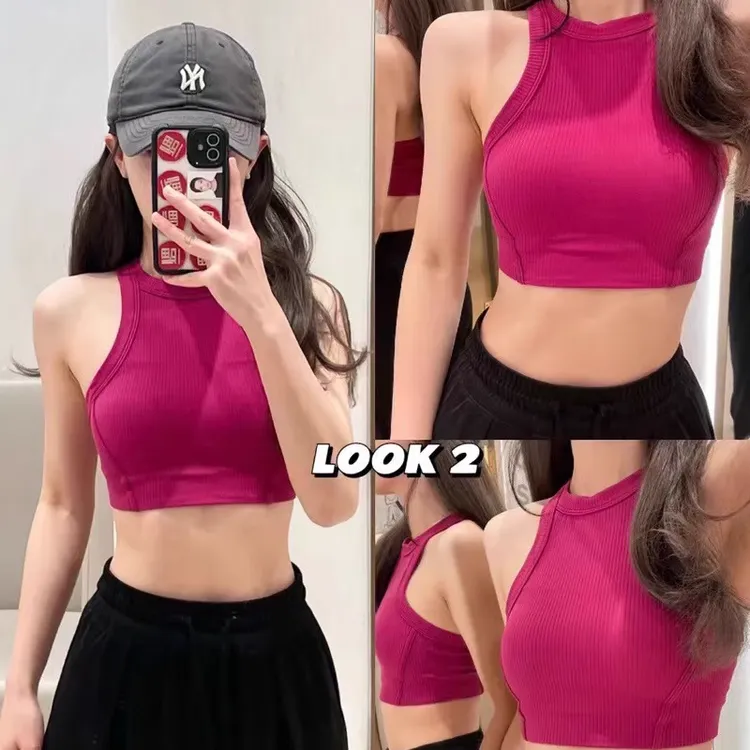 跑步防震瑜伽服高强度螺纹运动背心女带胸垫背心瑜伽速干健身文胸