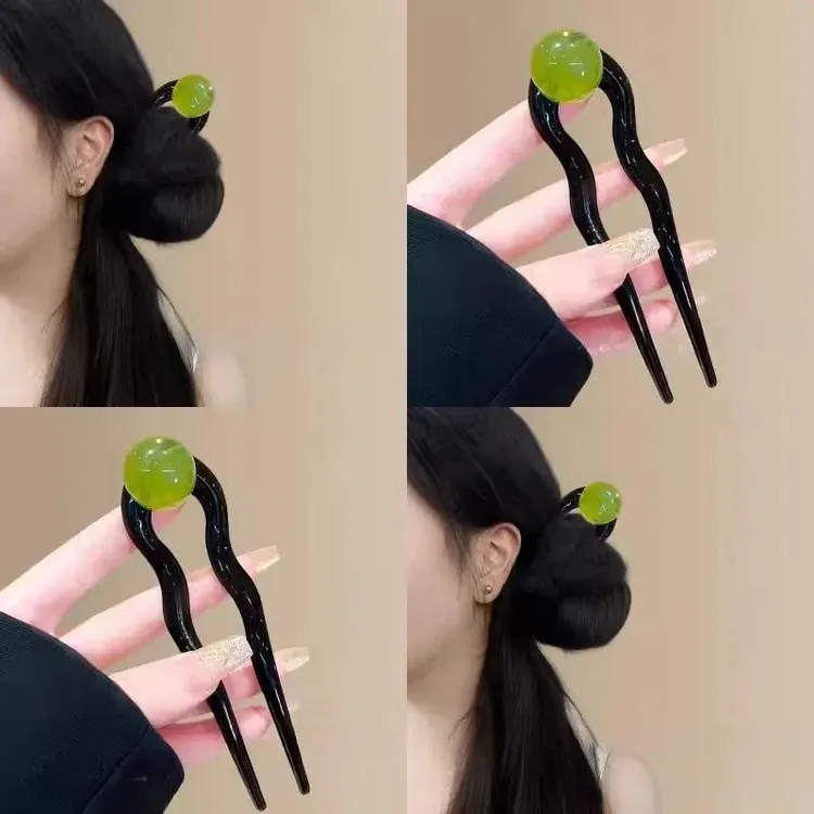 复古简约U型发簪女温柔气质丸子头盘发簪子2025新款高端发夹头饰