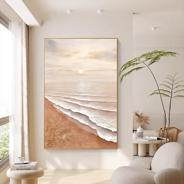 奶油风客厅装饰画抽象海边沙发背景墙落地画简约奶油肌理玄关挂画