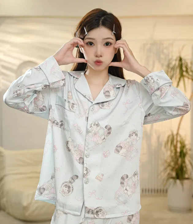 VINEEMAN【可爱小猫】睡衣女春秋长袖超好看春夏休闲家居服可外穿