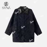 syna希娜 进口菱形格纹翻领大口袋绒面羊皮外套