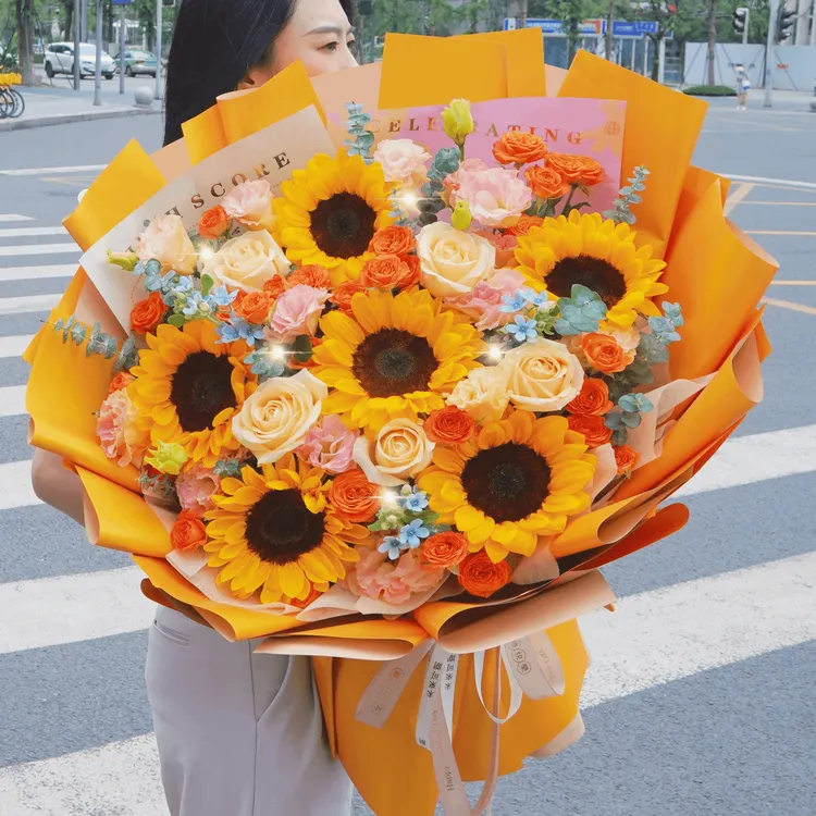 【中考】向日葵玫瑰花束鲜花教师节订购小时达的同城配送花上门