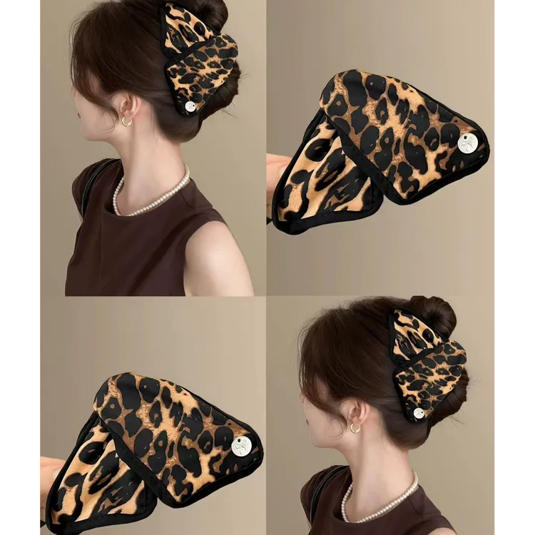 珀小棉个性创意豹纹鲨鱼夹复古时尚蝴蝶造型盘发夹pxm59523zj