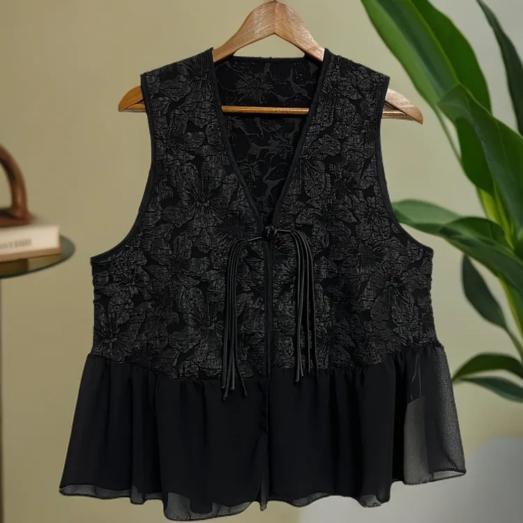 休闲时尚无袖秋季女马夹上衣立体装饰四季通用提花