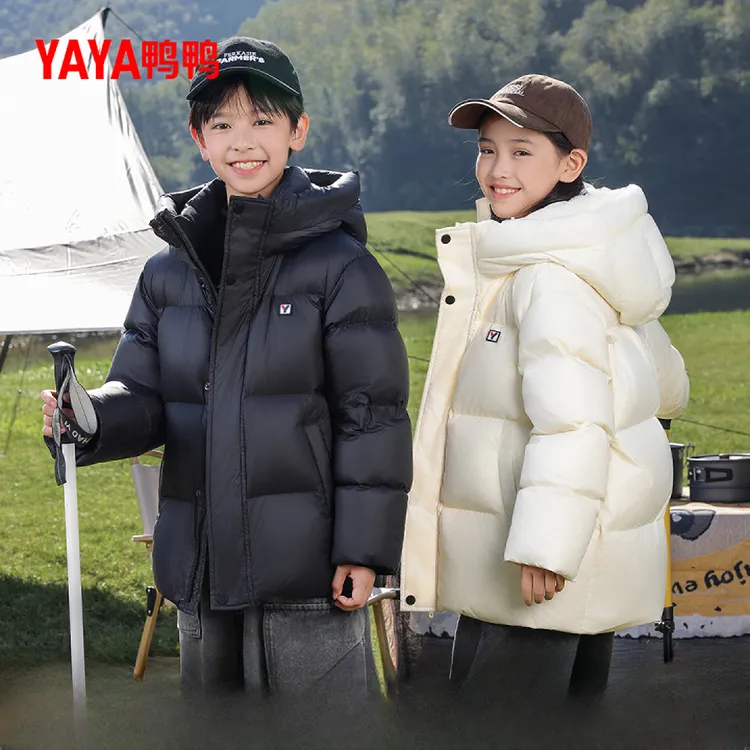 鸭鸭儿童羽绒服男童女童冬2025新款中大童短款加厚保暖面包服外套