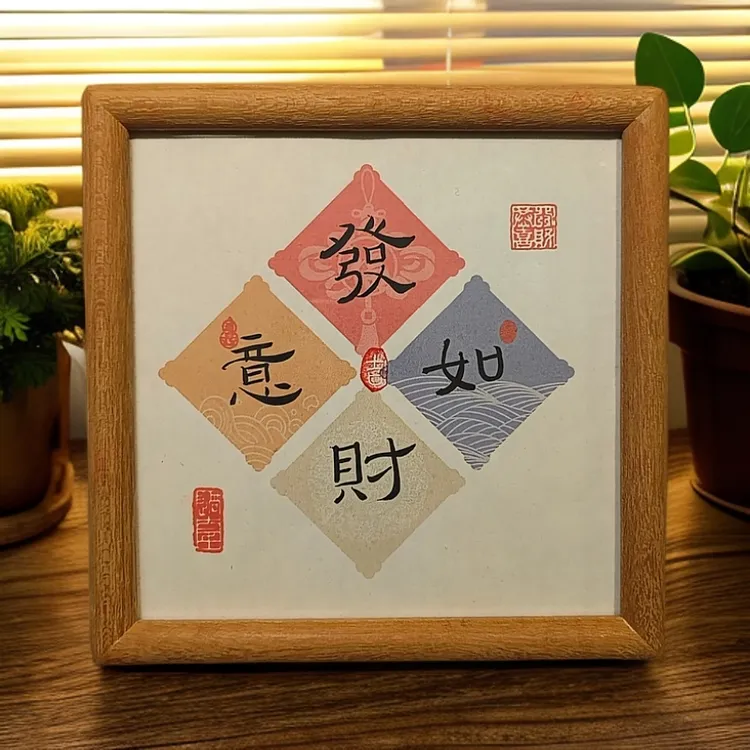 手写书法原木小相框桌面摆件