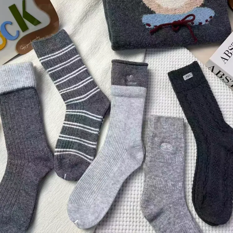 冬季软软糯糯加厚中筒袜潮流百搭五双装堆堆袜刺绣蝴蝶结潮袜系列