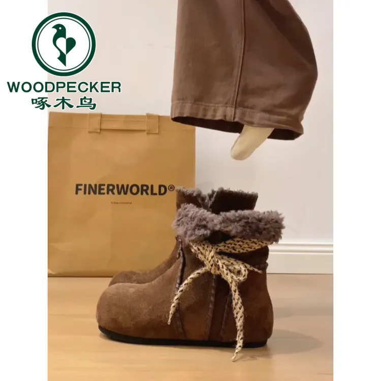啄木鸟内增高东北雪地靴2025年秋冬新加绒加厚保暖棉鞋勃肯短靴女