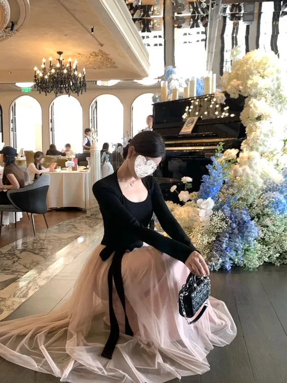 【干枯玫瑰】韩系高智感法式千金感撞色拼接收腰显瘦气质连衣裙8112