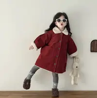 现货Q390女童冬季加绒加厚纯色棉服棉衣外套