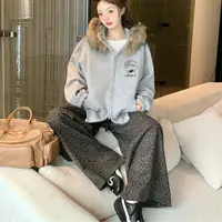 J小码裤长104    8776【豹纹小姐】豹纹休闲阔腿裤