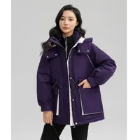 瑾阁时尚百搭收腰连帽工装保暖派克羽绒服8816