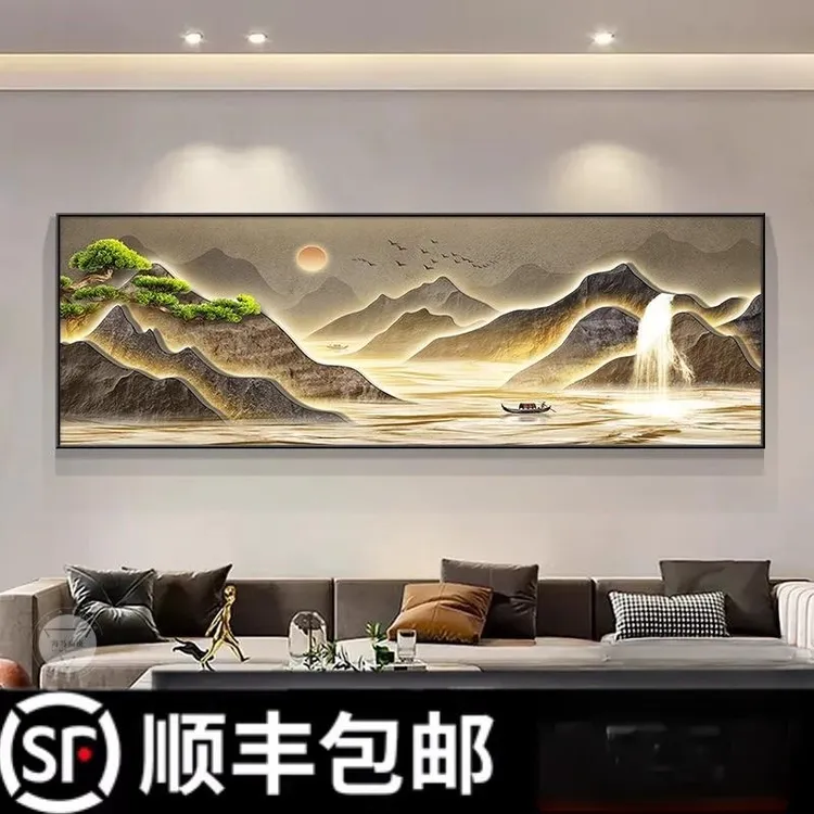 背有背景靠山客厅沙发装饰画挂画茶室客厅画网红高级感山水画款