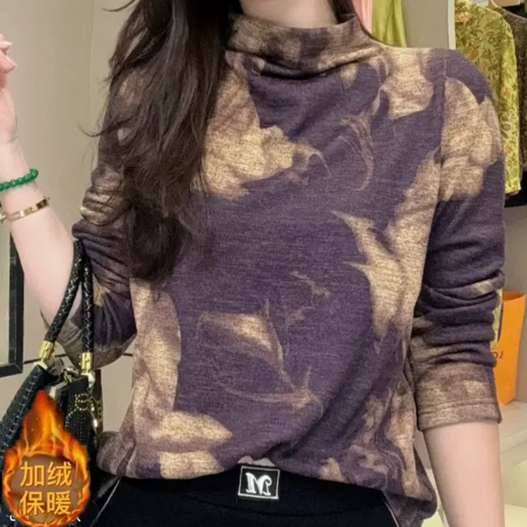 秋冬季新款时尚内搭保暖德绒上衣女长袖t恤显瘦遮肚打底衫半高领