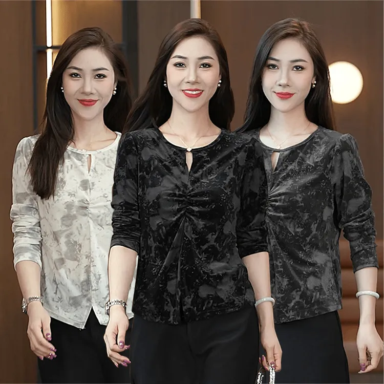 2024时尚秋季新款女士丝绒打底小衫洋气修身显瘦长袖上衣气质小衫