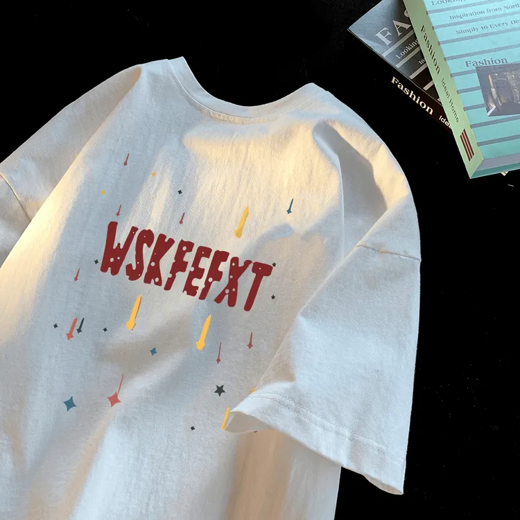 重磅纯棉短袖T恤男夏季新款流星雨印花潮流体恤宽松高级感男装