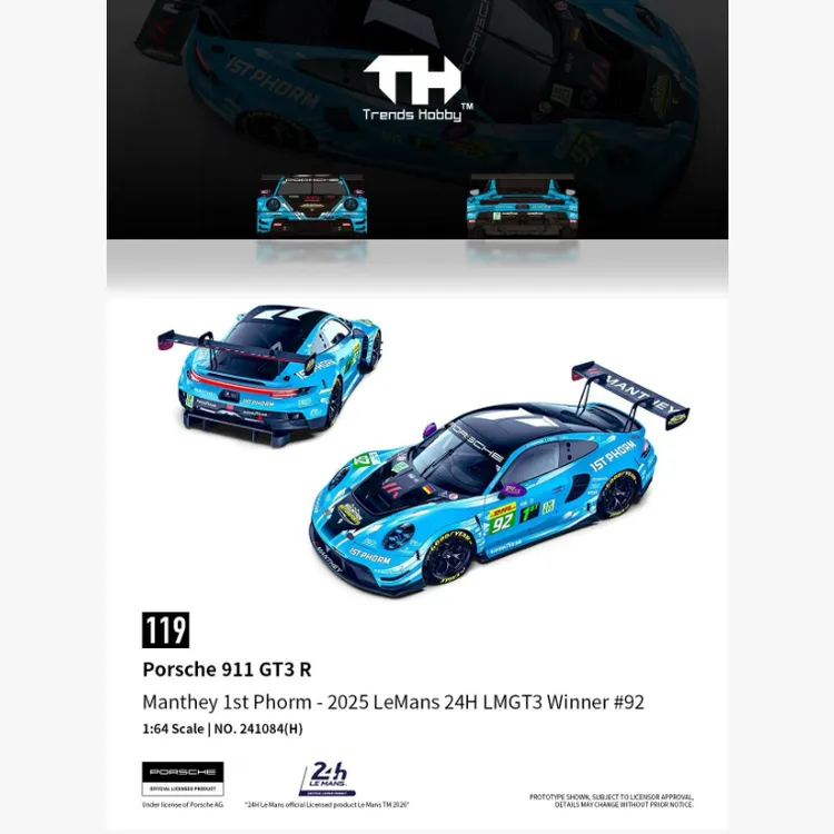 TH 1:64 保时捷 911 GT3 R 赛道92# GTSHOW展会同款合金车模