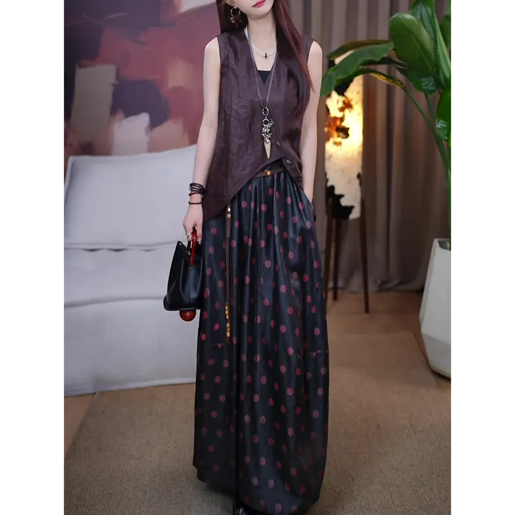 新中式文艺时尚套装女25夏季新款民族风修身显瘦马甲+波点半身裙