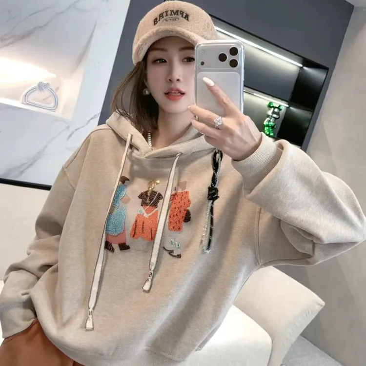 熙薇【​潮趣绣像】2025秋冬新款潮流重工刺绣加绒卫衣H6247