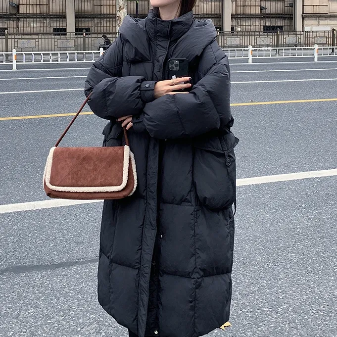 纪诗哲常规百搭冬季黑色款宽松厚款长袖保暖长款韩版设计连帽女装