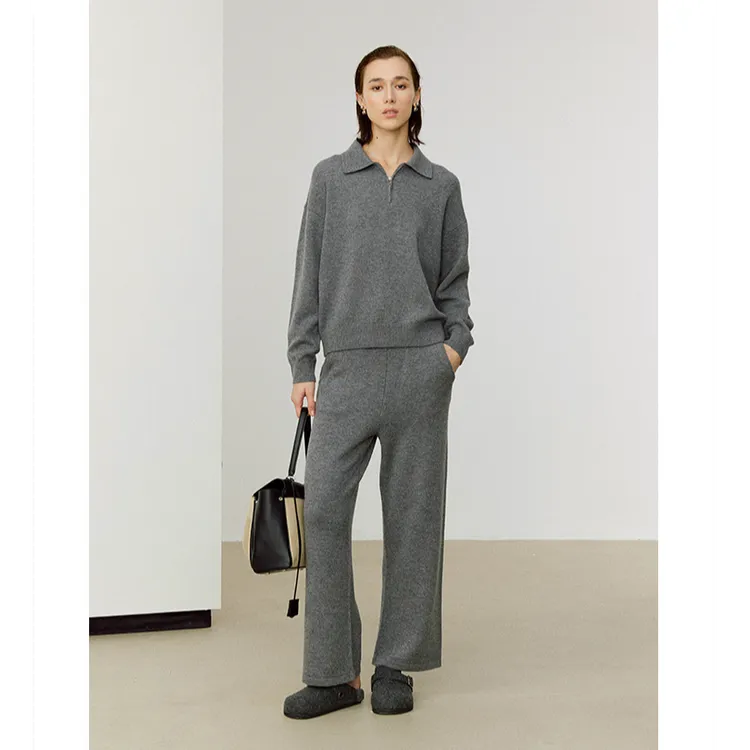 MARIUS慵懒减龄针织半开襟连帽卫衣套衫长裤