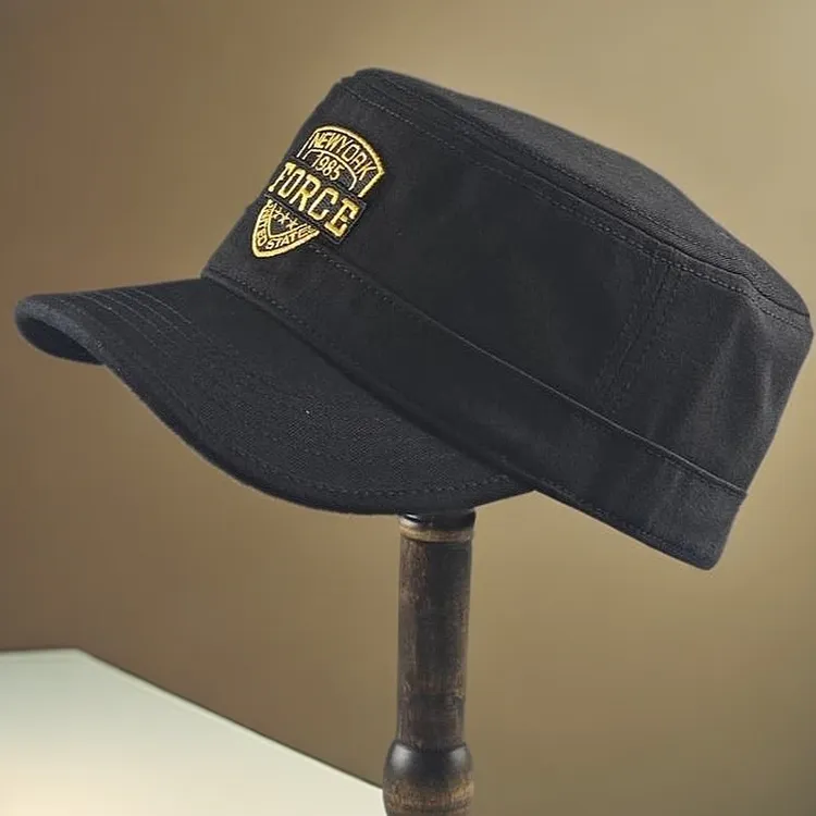 25年新定制款平顶帽盾牌刺绣平顶帽后封口帽子男春秋四季帽子休闲