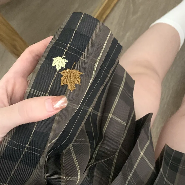 香草圆子原创【寻枫迹】JK制服正版格裙秋冬棕色短裙校供百褶裙女