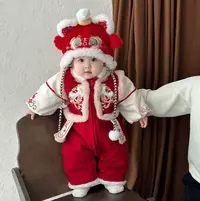 贝嘉乐冬季新款新中式宝宝可爱小马厚棉连体哈衣爬服