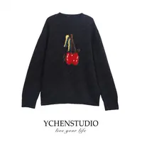 YCS【樱桃】秋冬季新款撞色水果图案减龄羊毛毛衣XY669