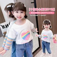 女童长袖T恤打底衫2025春装新款小女孩假两件宝宝春秋款洋气上衣t