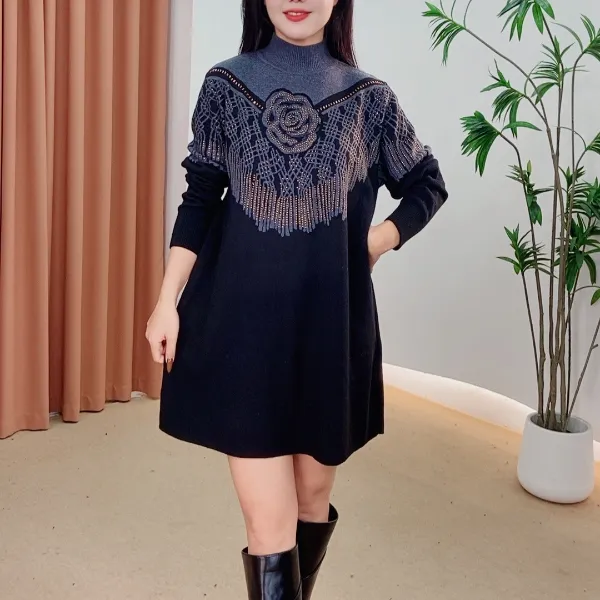 246针织时尚女士网红秋冬提花百搭休闲打底加厚女装冬季连衣裙