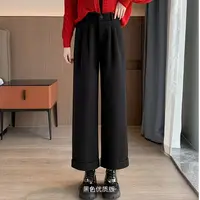 8115裤长95冬季毛呢阔腿裤女弹力直筒新款筒裤高腰宽松显瘦小个子