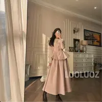 【现货】LUOLUOZ【克拉爱恋】羽绒收腰花边上衣＋半身长裙两件套JF497